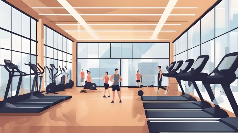 organized fitness center with plenty of room